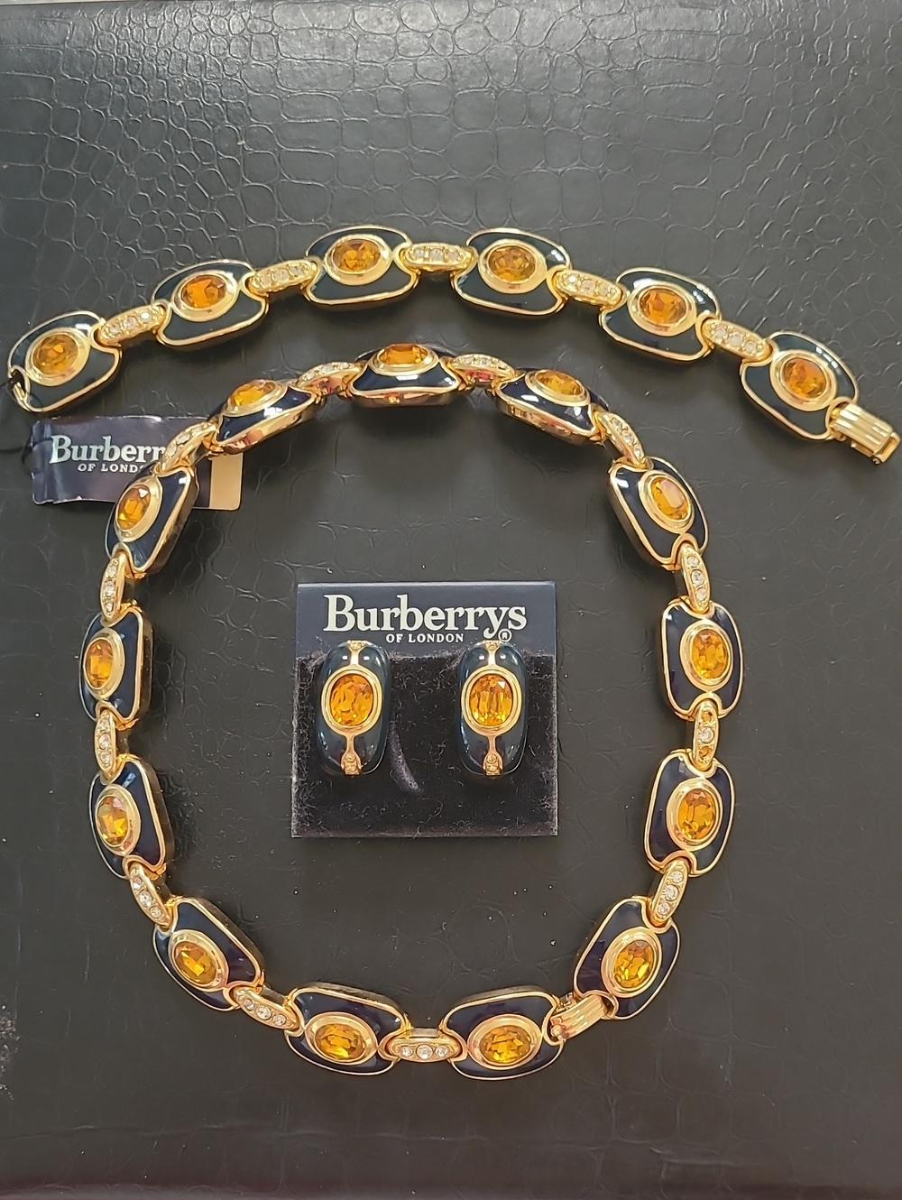 Burberry Gold, Black Enamel & Amber Three-Piece Necklace/Bracelet/Earrings Set